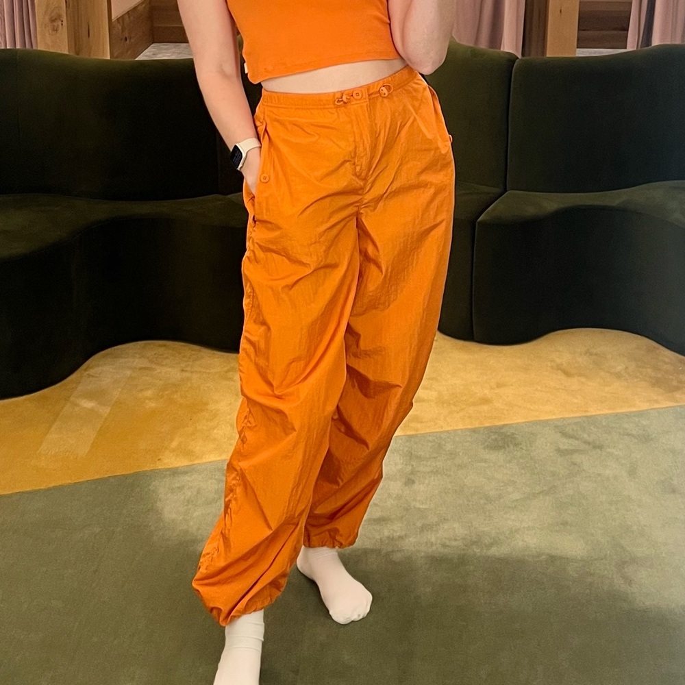 Bright Orange Nylon Drawstring Cargo Pants